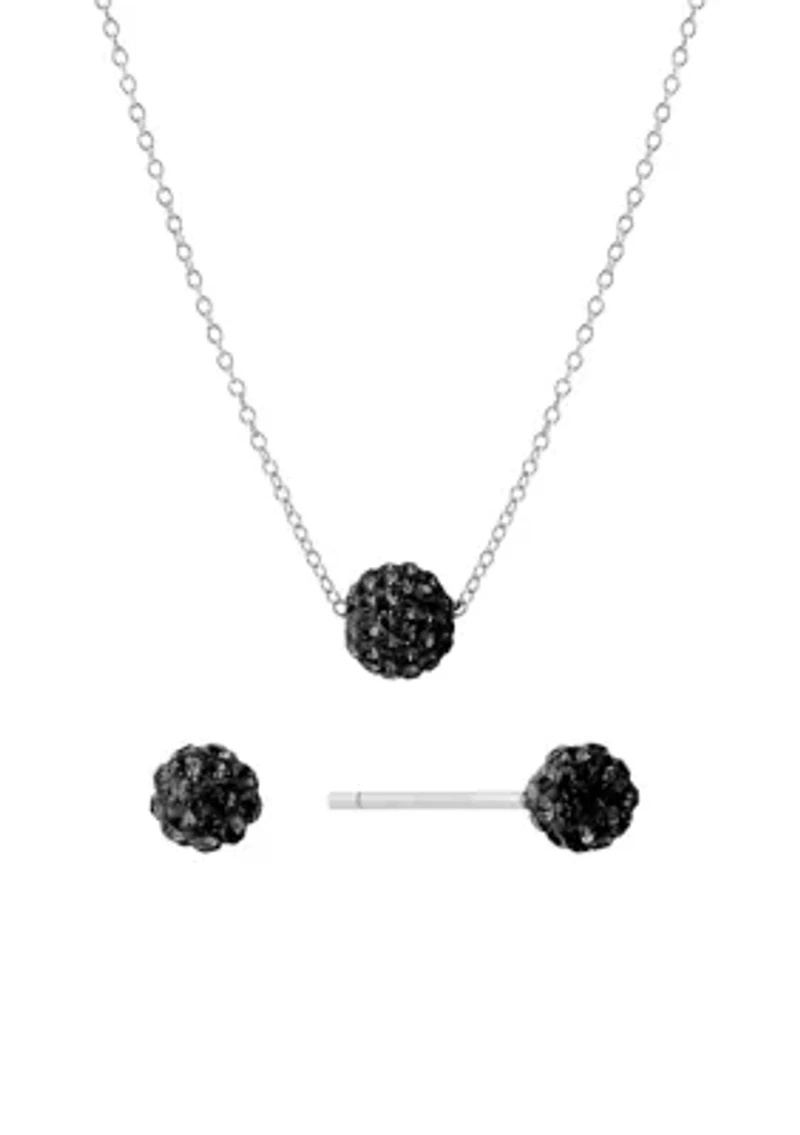 Boxed Crystal Ball Necklace and Stud Earring Set