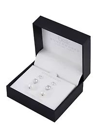 Boxed Sterling Silver Pearl Stud Earrings and Stone Beaded with Pearl Bracelet Set