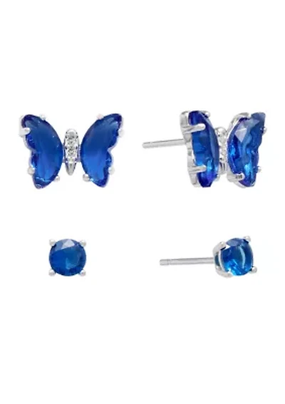 Boxed Sterling Silver Crystal Butterfly and Stud Earring Set