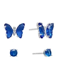 Boxed Sterling Silver Crystal Butterfly and Stud Earring Set