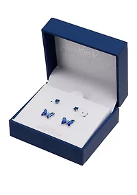 Boxed Sterling Silver Crystal Butterfly and Stud Earring Set