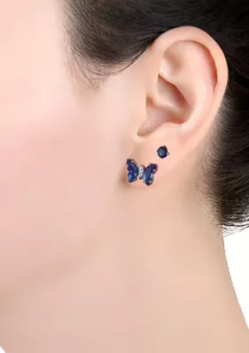 Boxed Sterling Silver Crystal Butterfly and Stud Earring Set