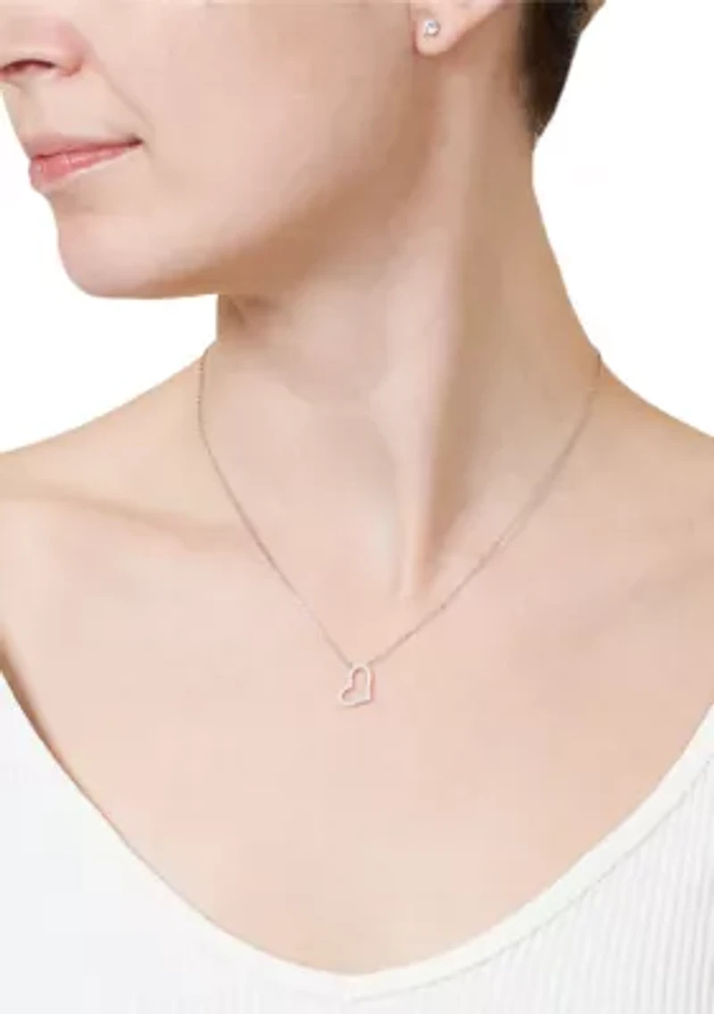 Boxed Sterling Silver Cubic Zirconia Open Heart Necklace with Stud Earrings