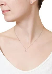 Boxed Sterling Silver Cubic Zirconia Open Heart Necklace with Stud Earrings