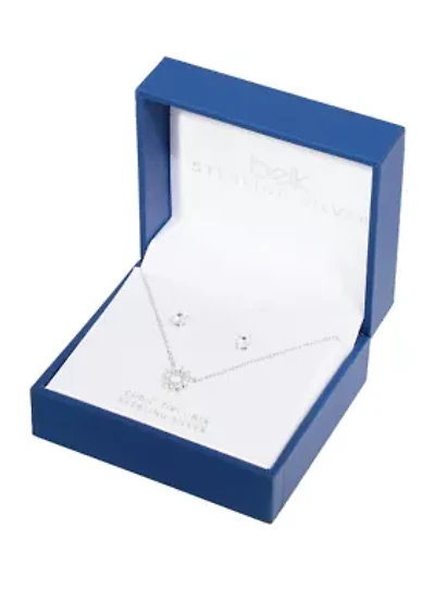 Boxed Sterling Silver Cubic Zirconia Open Circle Necklace and Stud Earring Set