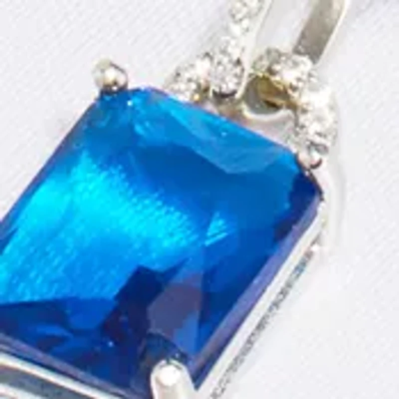 Boxed Sterling Silver 16" + 2" Crystal Rectangle and Cubic Zirconia Pendant Necklace with Square Stud Earrings Set