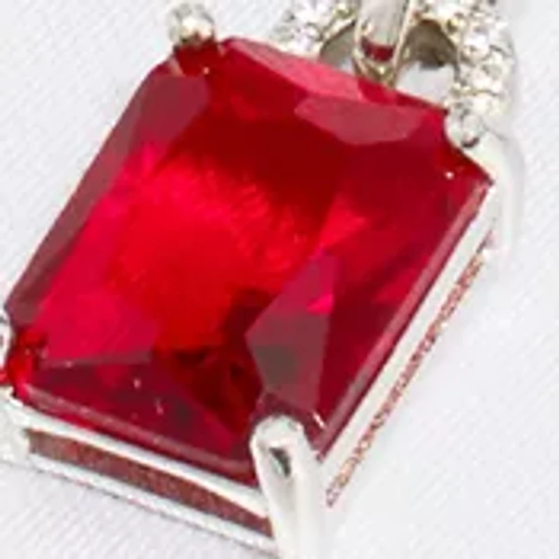 Boxed Sterling Silver 16" + 2" Crystal Rectangle and Cubic Zirconia Pendant Necklace with Square Stud Earrings Set