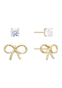 Sterling Silver Bow Stud and Cubic Zirconia Earring Set