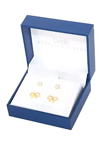 Sterling Silver Bow Stud and Cubic Zirconia Earring Set