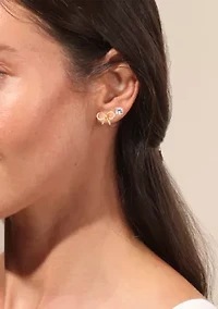 Sterling Silver Bow Stud and Cubic Zirconia Earring Set