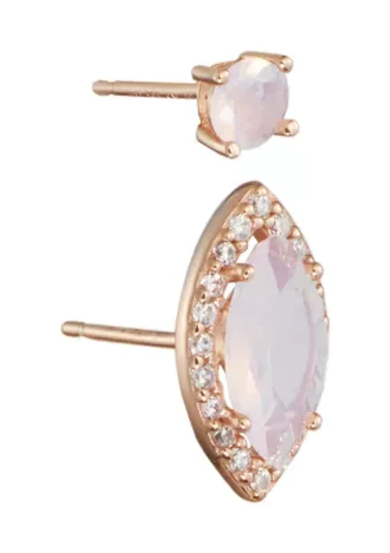 Sterling Silver Crystal Marquise Cubic Zirconia Halo and Round Stud Earrings Set - Boxed