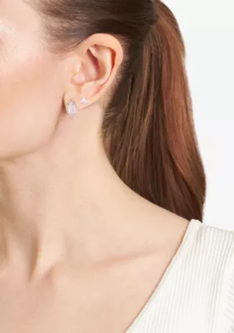 Sterling Silver Crystal Marquise Cubic Zirconia Halo and Round Stud Earrings Set - Boxed