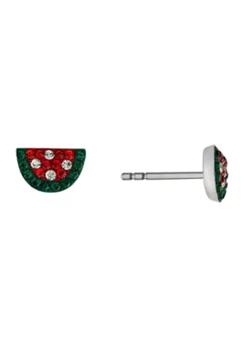 Boxed Sterling Silver Crystal Pavé Watermelon Stud Earrings