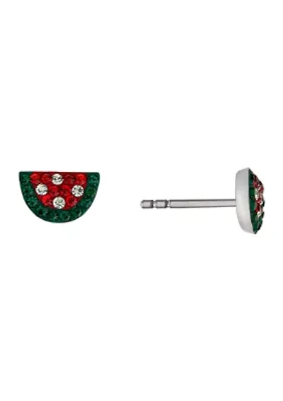 Boxed Sterling Silver Crystal Pavé Watermelon Stud Earrings