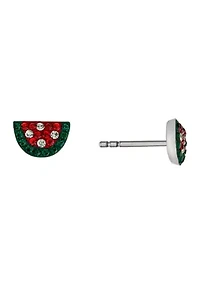 Boxed Sterling Silver Crystal Pavé Watermelon Stud Earrings