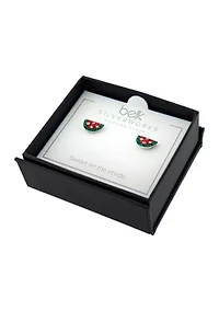 Boxed Sterling Silver Crystal Pavé Watermelon Stud Earrings