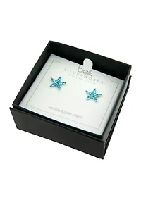 Boxed Sterling Silver Light Aqua Crystal Pavé Starfish Stud Earrings