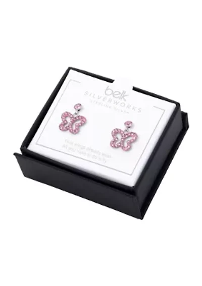 Boxed Sterling Silver Light Aqua Crystal Pavé Open Butterfly Dangle Post Earrings