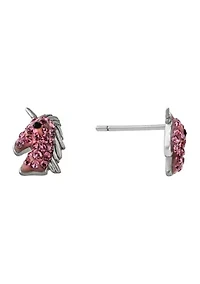 Boxed Sterling Silver Light Pink Crystal Pavé Unicorn Stud Earrings