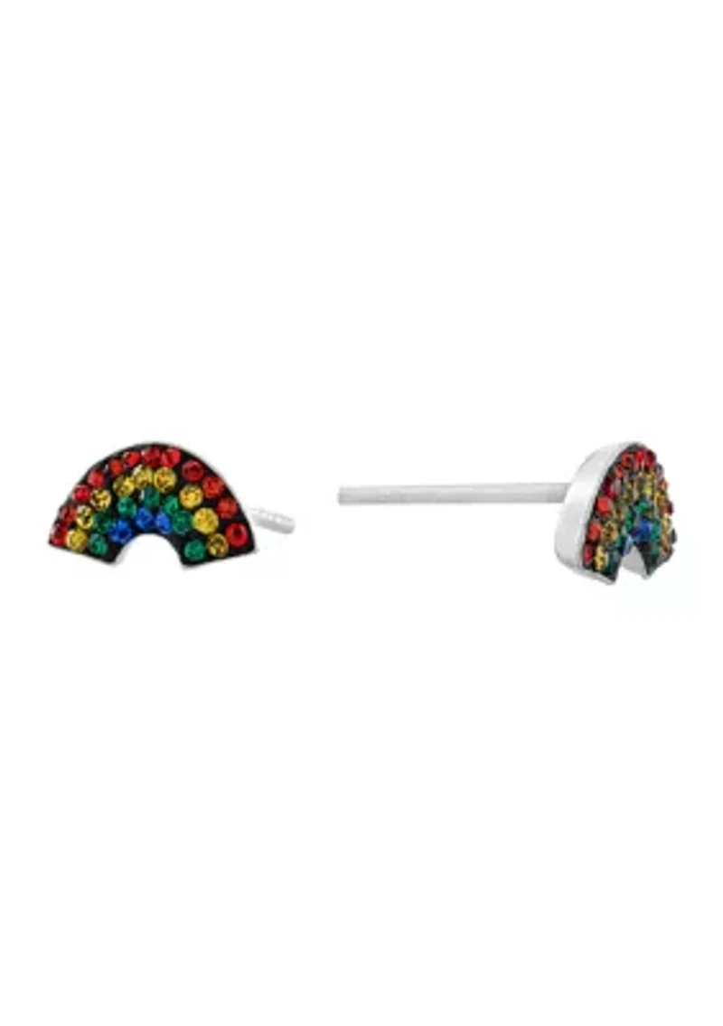 Boxed Sterling Silver Crystal Pavé Rainbow Stud Earrings