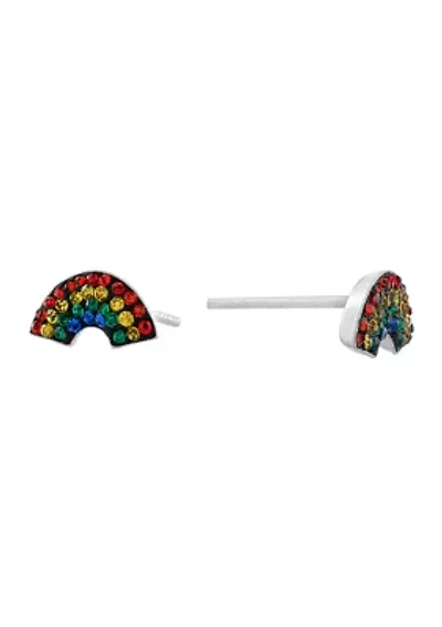  Boxed Sterling Silver Crystal Pavé Rainbow Stud Earrings 