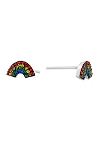  Boxed Sterling Silver Crystal Pavé Rainbow Stud Earrings 