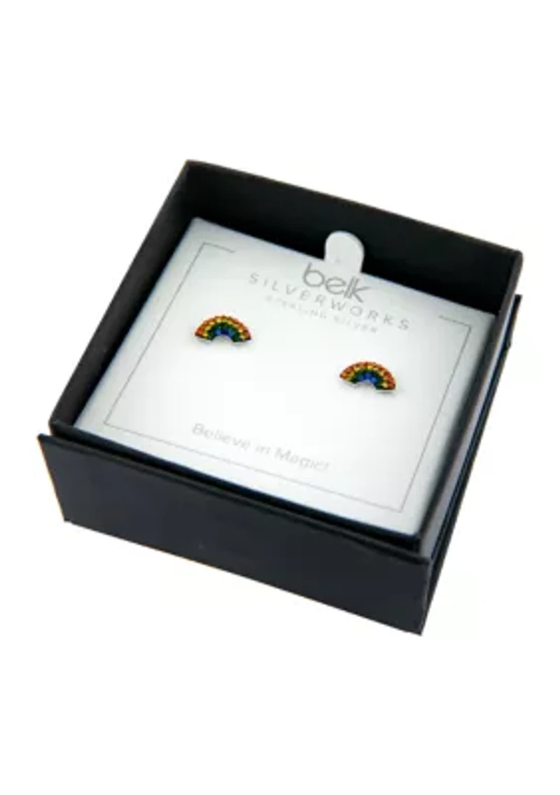  Boxed Sterling Silver Crystal Pavé Rainbow Stud Earrings 