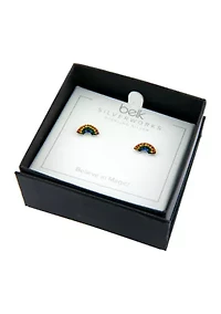  Boxed Sterling Silver Crystal Pavé Rainbow Stud Earrings 