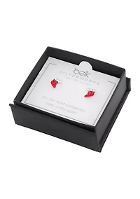 Boxed Sterling Silver Red and Clear Crystal Pavé Christmas Stocking Stud Earrings