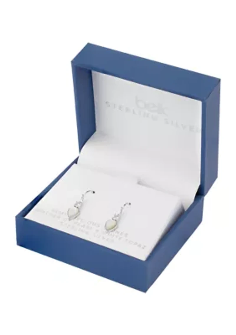 Boxed Sterling Silver Mother of Pearl and Cubic Zirconia Teardrop Dangle Drop Earrings