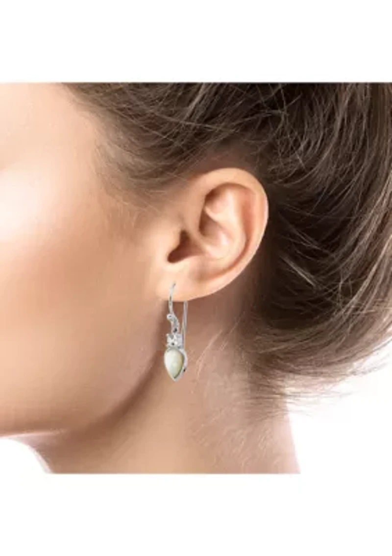 Boxed Sterling Silver Mother of Pearl and Cubic Zirconia Teardrop Dangle Drop Earrings