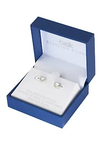 Boxed Sterling Silver Mother of Pearl Heart with White Topaz Halo Stud Earrings