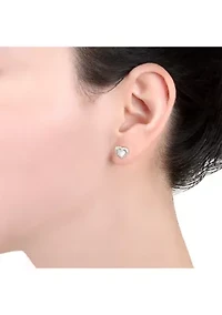 Boxed Sterling Silver Mother of Pearl Heart with White Topaz Halo Stud Earrings