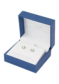 Boxed Sterling Silver Mother of Pearl and White Topaz Halo Stud Earrings