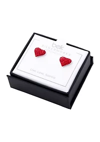 Boxed Sterling Silver Pink Crystal Pavé Heart Stud Earrings