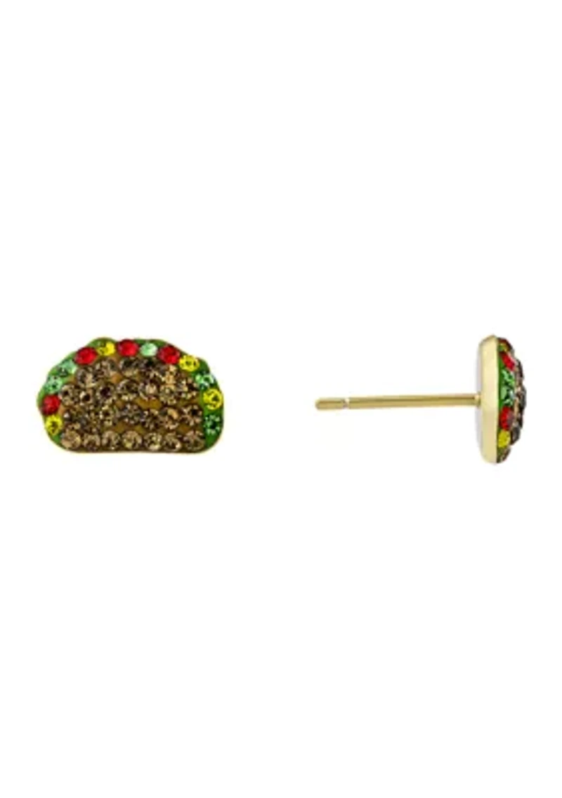 Boxed Gold Over Sterling Silver Crystal Pavé Taco Stud Earrings