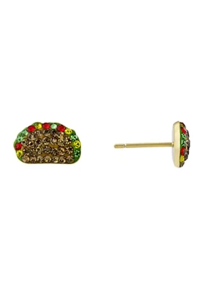 Boxed Gold Over Sterling Silver Crystal Pavé Taco Stud Earrings
