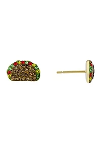 Boxed Gold Over Sterling Silver Crystal Pavé Taco Stud Earrings