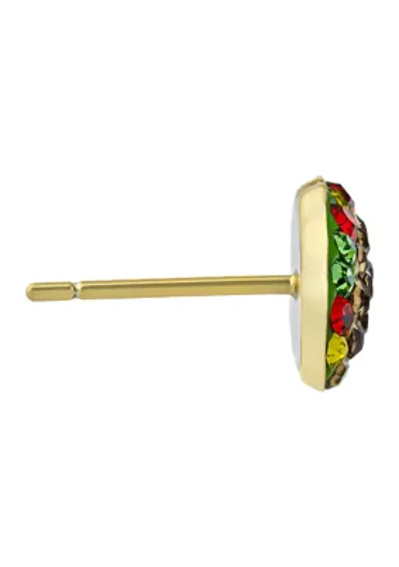 Boxed Gold Over Sterling Silver Crystal Pavé Taco Stud Earrings