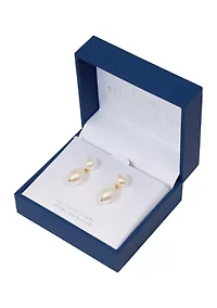 Sterling Silver 8 Millimeter Button and 12.5 Millimeter Potato Freshwater Pearl Post Drop Earrings - Boxed