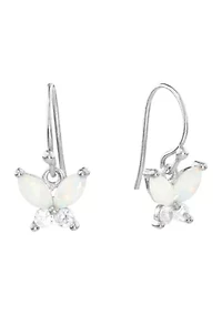 Boxed Sterling Silver Simulated Opal and White Topaz Butterfly Drop Earrings