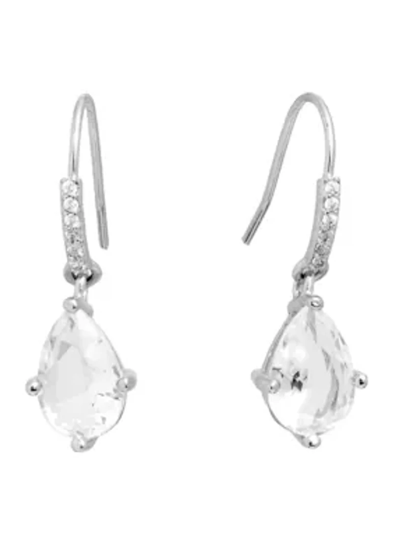 Boxed Sterling Silver 10 Millimeter Crystal Teardrop with Cubic Zirconia Drop Earrings