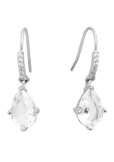 Boxed Sterling Silver 10 Millimeter Crystal Teardrop with Cubic Zirconia Drop Earrings