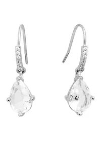 Boxed Sterling Silver 10 Millimeter Crystal Teardrop with Cubic Zirconia Drop Earrings