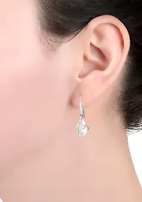 Boxed Sterling Silver 10 Millimeter Crystal Teardrop with Cubic Zirconia Drop Earrings
