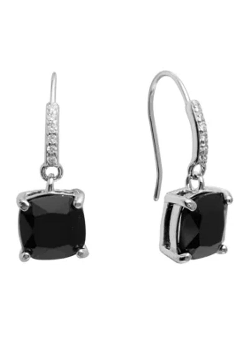 Boxed Sterling Silver Crystal Square with Cubic Zirconia Drop Earrings