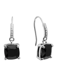 Boxed Sterling Silver Crystal Square with Cubic Zirconia Drop Earrings