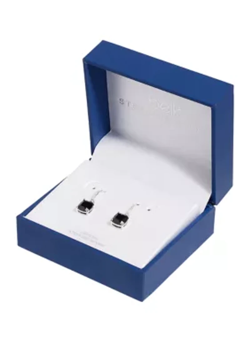 Boxed Sterling Silver Crystal Square with Cubic Zirconia Drop Earrings