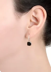 Boxed Sterling Silver Crystal Square with Cubic Zirconia Drop Earrings