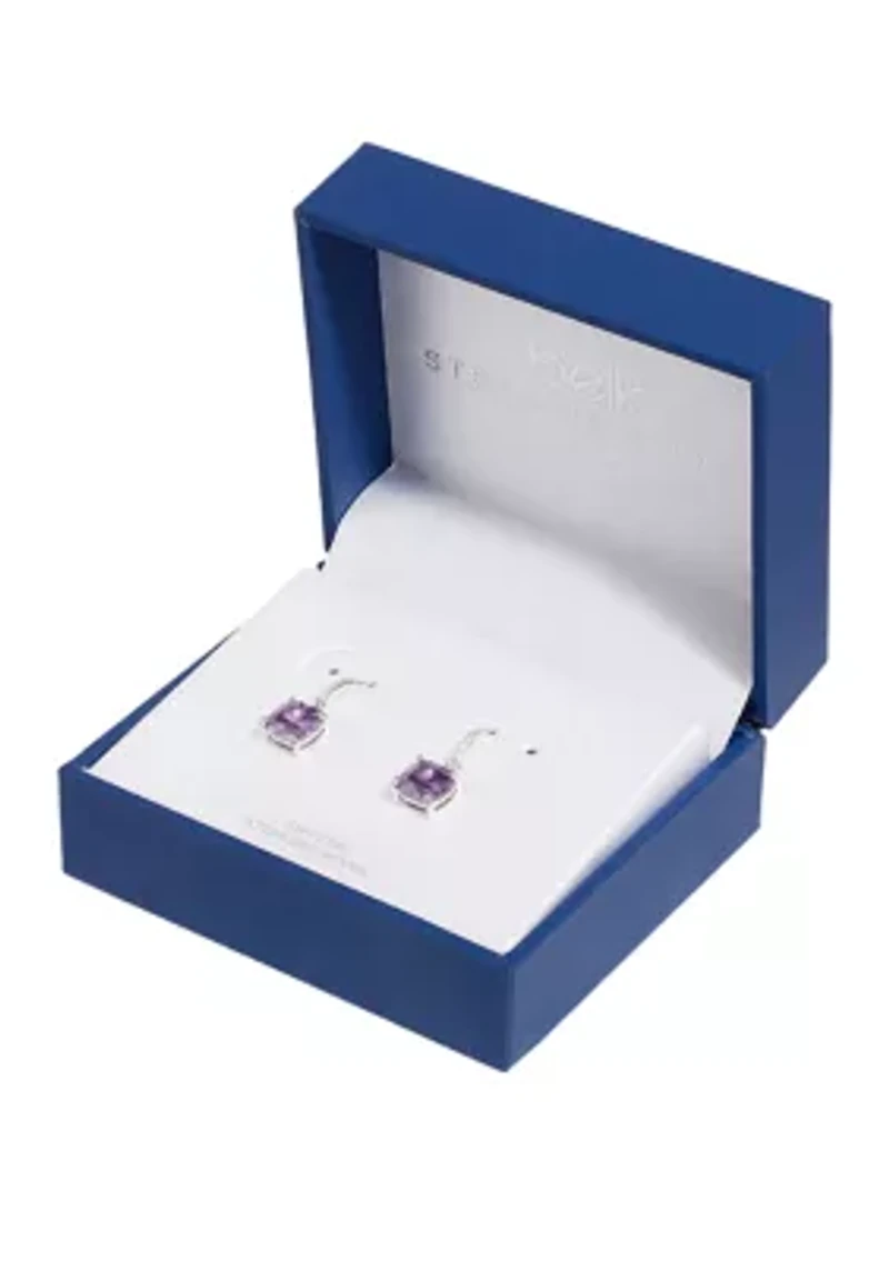 Boxed Sterling Silver Crystal Square with Cubic Zirconia Drop Earrings